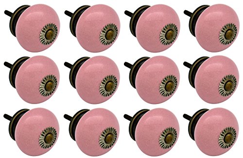 Nicola Spring Ceramic Cupboard Drawer Handle Knobs - Pink - Pack of 12