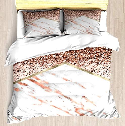 VAMIX Shimmering Rose Gold with Rose Gold Marble - Duvet Cover Set Soft Comforter Cover Pillowcase Bed Set Unique Printed Design Duvet Covers Blanket Cover Twin/XL Size