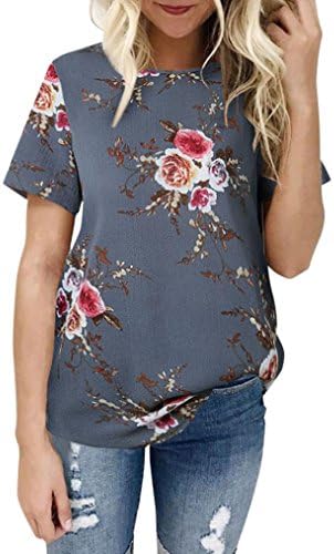 Women Clothing Clearance,Mikey Store Casual Sexy Floral Printing T-Shirt Blouse (M, Gray-Short Sleeve)