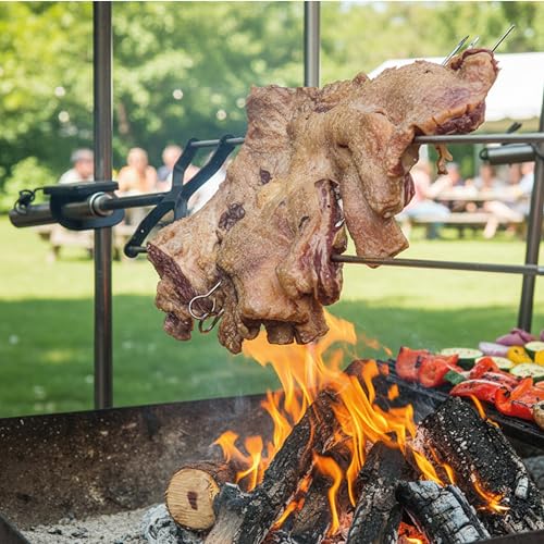 KANKA Asador Portátil con Motor Eléctrico, Acero Inoxidable 304, Soporta Hasta 10 Kg de Alimentos, Compatible con Todo Tipo de Parrillas y Fuegos, Ideal para Cocción Continua en Exteriores