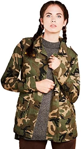 Brave Soul Ladies Jasbadge Camo Military Cotton Short Jacket Green -Camo - UK 10