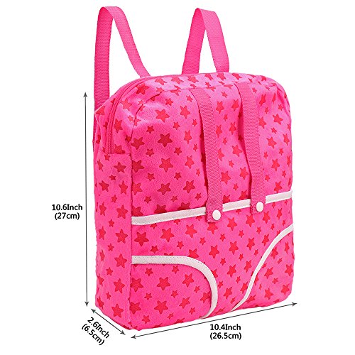 image for Barwa 2PCS Pink Doll Backpack Carrier with Pocket Doll Accessories fit