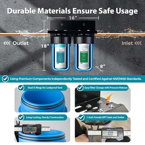 iSpring WGB21BM Sistema de Filtración de Agua para Toda la Casa de 2 Etapas, Filtros de Bloque de Carbón y Reducción de Hierro y Manganeso de 10” x 4.5”, Puertos de 1"