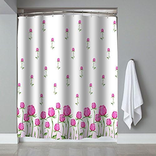 Premium Quality Beautiful Roses Design Bathtub Shower Curtain by PeakHut- 100% Polyester Waterproof Fabric Curtain For Bathroom - Includes 12 Curtain Rings, 71 Inch x 79 Inch (Roses)