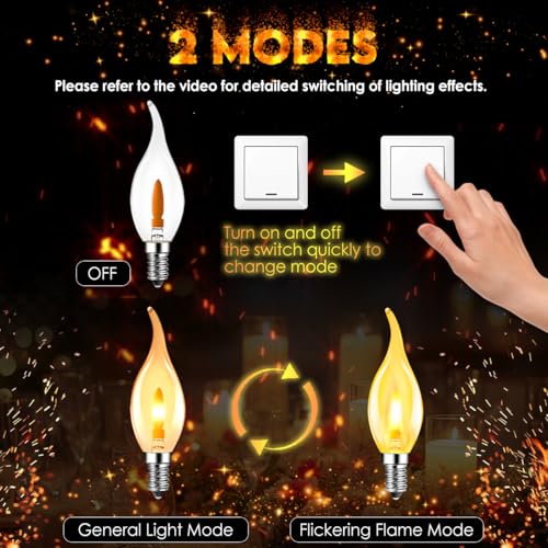 LVWIT LED Flame Light Bulb, Retro Flickering Flame E14 Bulb, Warm Light 1800K, Orange Filament Bulb 35 Lumens, Ideal for Daily Christmas and Party Decoration (6U, 2 Modes)