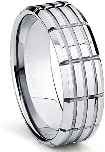 EnvyJ 8MM Cube Silver Tungsten Carbide Mens Wedding Band Ring in Comfort Fit 12