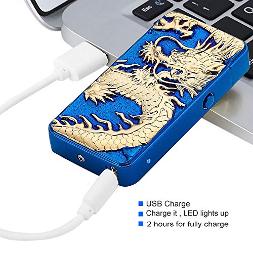 Pard Relief Dragon Windproof Cross Arc Lighter, USB Rechargeable Flameless Electronic Pulse Arc Cigarette Lighter, Blue