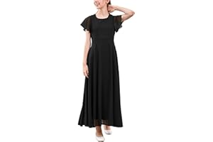 GORLYA Girls Scoop Neck Ruffle Sleeve Vintage Elegant Flowy Wedding Party Long Maxi Chiffon Dress 10-16Y