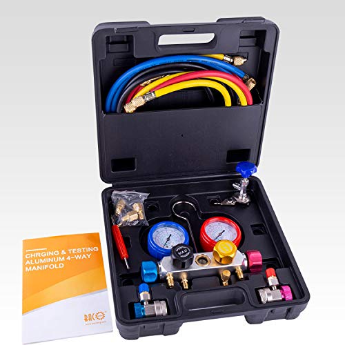 image for BACOENG Pro 4 Way AC Diagnostic Manifold Gauge Complete Set for R134A 