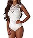 Shawhuwa Womens Sexy Floral Lace High Neck Cut Out Back Bodysuit Tops L White