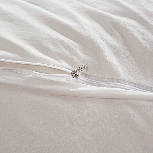 Smoofy Bedding Duvet Cover Set Ball Pom Fringe Bedding Pillowcase Sets (Queen, White)