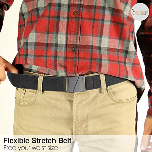 No Show Men Women Stretch Belt Invisible Elastic Web Casual Belt with Flat Buckle for Pants Jeans(Black,Suit Waist Size Under 40\'\')
