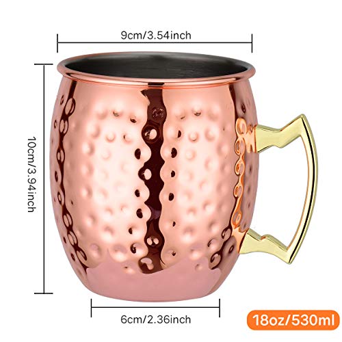Eligara Moscow Mule Becher Kupferbecher Gehämmert und Handgefertigt Kupfertassen mit 4 Gläsern, 4 Untersetzer, 4… – Bild 3