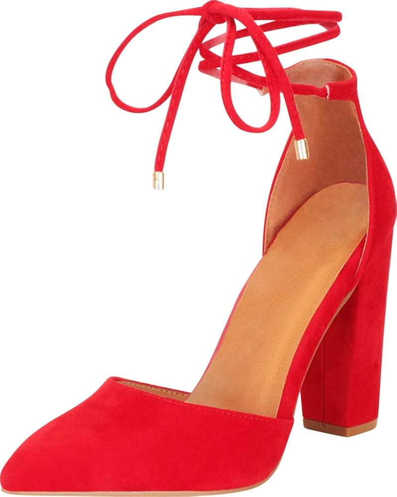 closed toe red block heels
