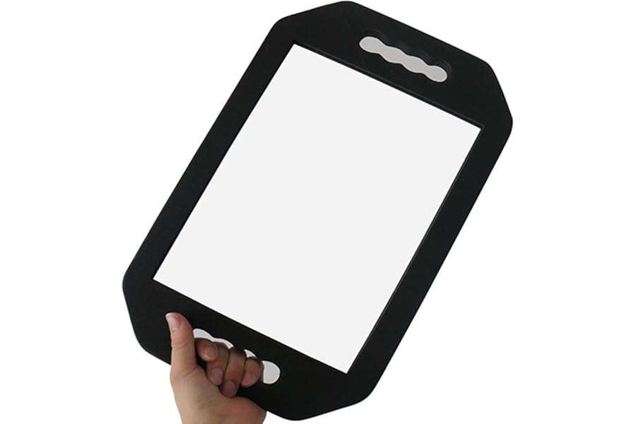 Feisate Barber Mirror Handheld Foam, Salon Large Foam Hand Mirror with Double Handle, Square Barbershop Handheld Mirror, Black