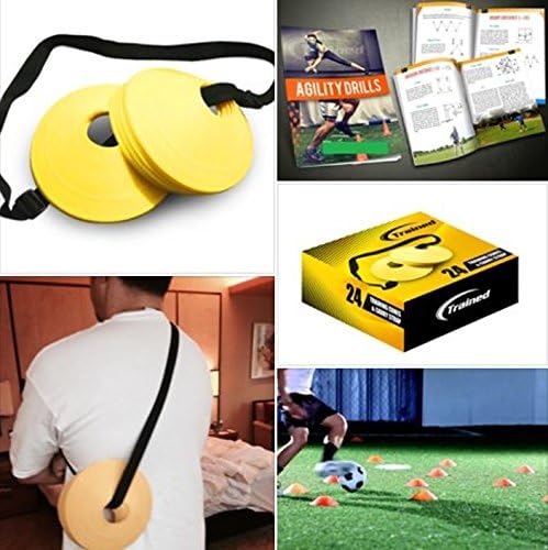 Trained Sports Set of 24 Soccer Cones, 2 Inch, Free Shoulder Carry Strap and Free Agility Drills eBook (Yellow)