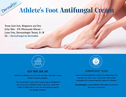 DermaFungal Antifungal Cream - Treats and Prevents Most Athlete’s Foot, Jock Itch, and Ringworm - 2% Miconazole Nitrate – 3.75 oz Tube