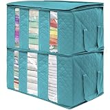 Sorbus Foldable Storage Bag Organizers, 3 Sections, Great for Clothes, Blankets, Closets, Bedrooms, and More, 2-Pack (Aqua)