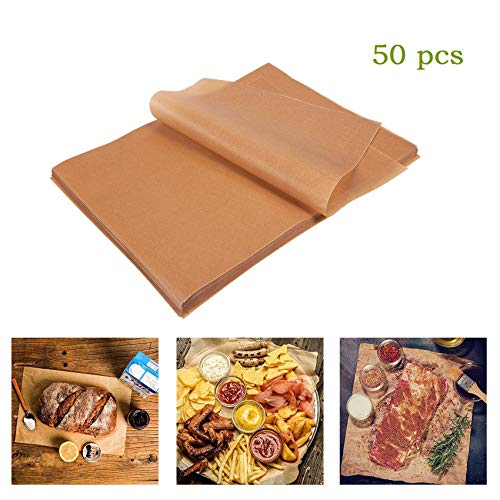 YIYATOO 12x16 (50 Pcs) Unbleached Parchment Paper Baking Sheets - Exact Fit for Your Half Sheet Pans - - Will Not Curl or Burn - Non-Toxic - Greaseproof