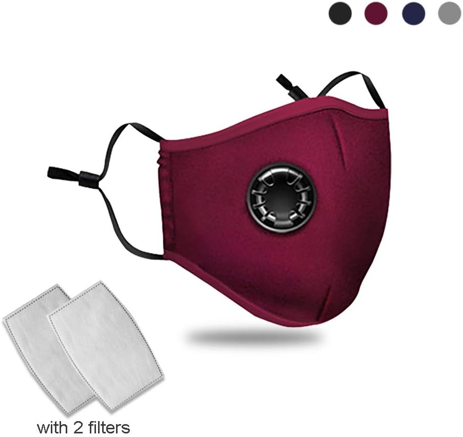 Dust Mask with 2Pcs Filters, Reusable Mouth Mask Protective Mask Respirator Mask Anti Dust Windproof Cotton Face Mask for Outdoor Sports, Travel, Resist PM2.5, Anti Pollution Mask (red)
