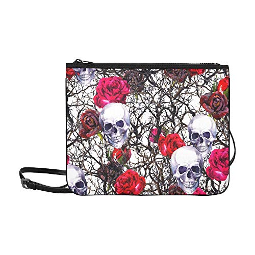 Floral Flower Rose Tree Skull Halloween Pattern Custom High-grade Nylon Slim Clutch Bag Cross-body Bag Shoulder Bag