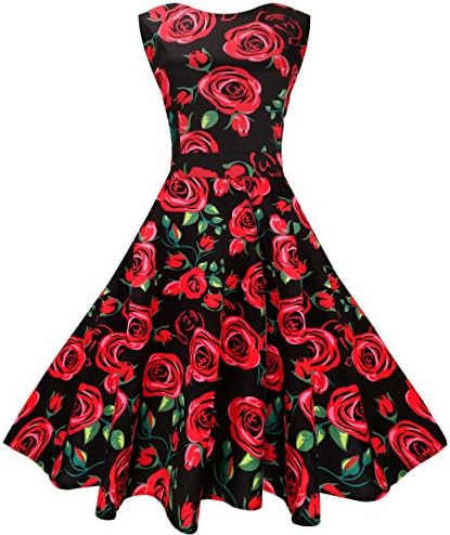 MaggieX Vintage 1950's Floral Sleeveless Cotton Vintage Garden Party Cocktail Dress (XL, Q001-3)