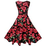 MaggieX Vintage 1950's Floral Sleeveless Cotton Vintage Garden Party Cocktail Dress (S, Q001-3)