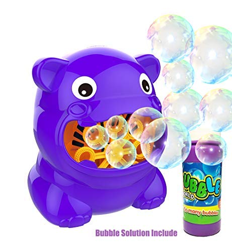 Bdwing Little Kids Bubble Machine Automatic Bubble Blower Durable High Output Bubble Marker with a Bottle of Bubbles Solution Refill, Hippo Shape, Portable Blowing Machine for Indoor or Outdoor use