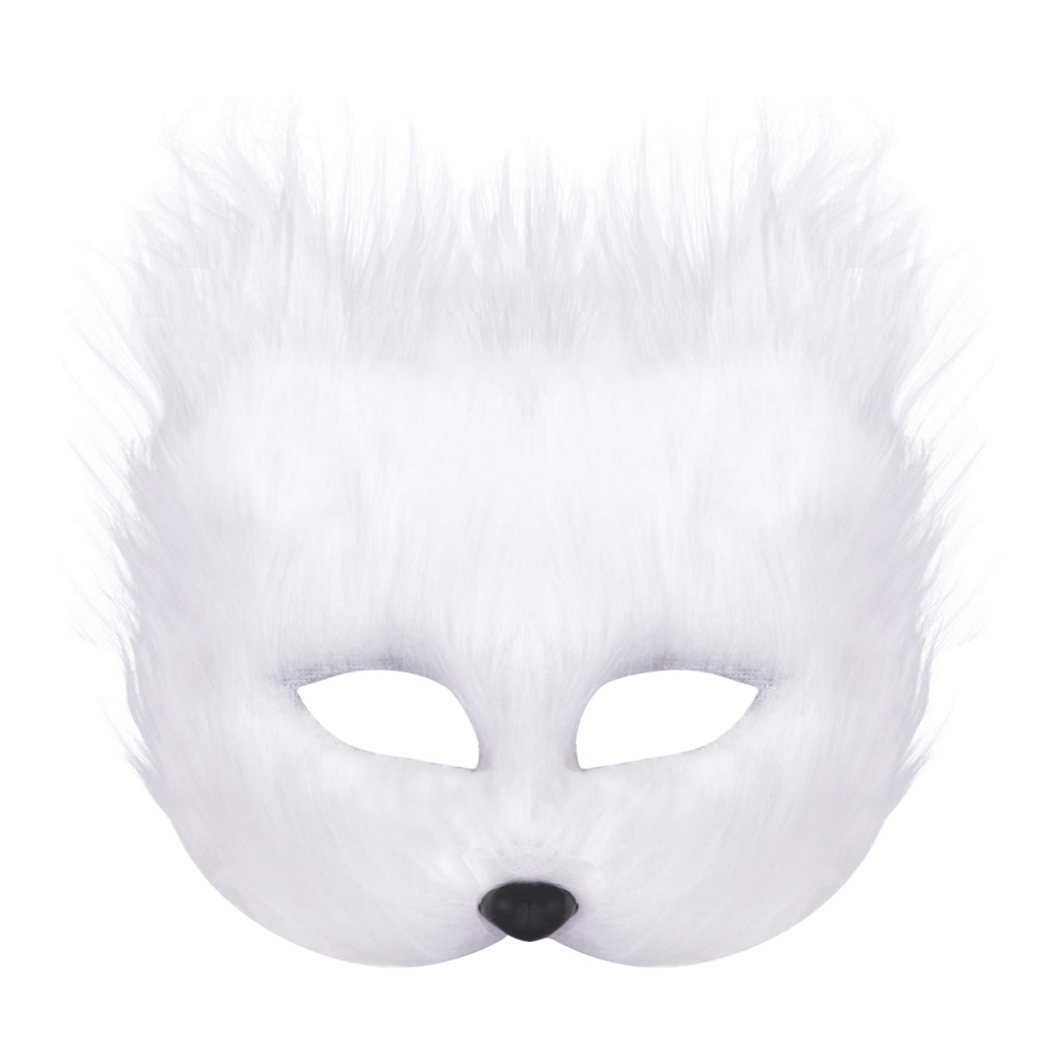 Halloween Artificial Fluffy Fox Mask Animal Elegant Cosplay Fox Head Mask for Halloween Cosplay Theme Party Fancy Dress Props White