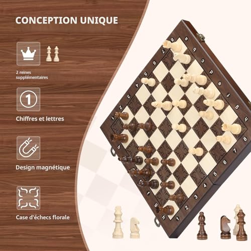 Peradix Portable Magnetic Chess Set - Small Foldable Travel Chess Board with Extra Checkers 30cm - Magnetic Wooden Chess for Kids, Travel and Camping