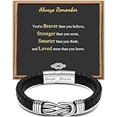 Gift for Men Black Braided Leather Infinity Bracelet for Men Dad Husband Boyfriend Son Grandson Brother Nephew Uncle Forever Linked Together Stainless Steel Engraved with Love You Forever Jewelry 7.5|8.5|9 Inches