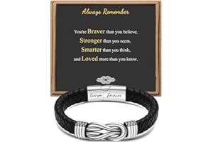 JOYCUFF Gift for Men Black Braided Leather Infinity Bracelet for Men Dad Husband Boyfriend Son Grandson Brother Nephew Uncle Forever Linked Together Stainless Steel Engraved with Love You Forever Jewelry 7.5|8.5|9 Inches