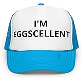 I'm Eggscellent Hat - Funny Unisex Adult Embroidered Adjustable Trucker Cap One-Size Light Blue/White
