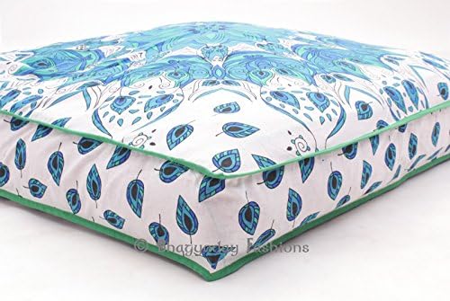 Feather Mandala Square Floor Pillow Large Ottoman Pouf Cover Hippie Indian Seating Daybed Throw Sofa Cushion Cover Outdoor Dog Bed 35" By Traditional India