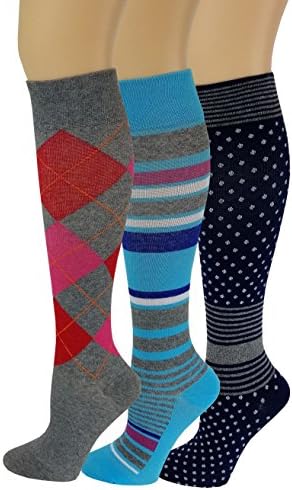 3 Pairs Pack Women Graduated Compression Knee High Socks (9-11, Assorted B)