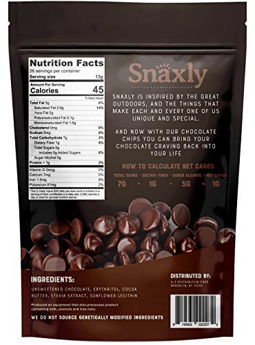 Snaxly - Keto Sugar Free Large Dark Chocolate Chips - Stevia sweetened Low Carb Baking Chips - Non GMO, Vegan, Gluten Free, No Added Sugar, Kosher, All Natural (12 oz)