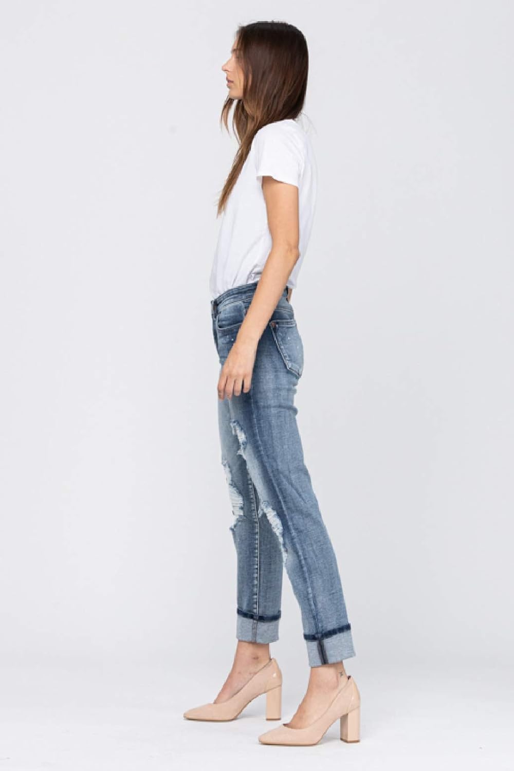 Judy Blue Destroyed Bleach Splattered Cuffed Boyfriend Jean Style 82169 At Amazon Women S Jeans Store