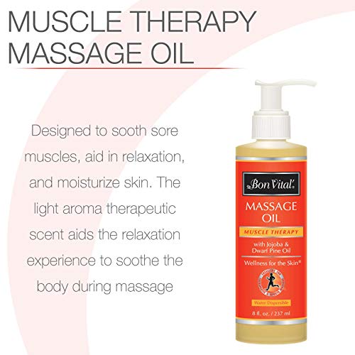 Bon Vital' Muscle Therapy Massage Oil Made with Dwarf Pine Oil & Essential Oils for a Relaxing Massage & Sore Muscle Relief, Can Be Combined with the IASTM and Graston Techniques, 8 Oz Bottle Pump