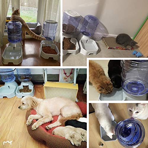 Septree Dog Water Dispenser,Automatic Cat Feeder,Dog Bowl Combo,Pet Dog Cat Waterer Feeder 1 Gal (Waterer+Feeder Gray)