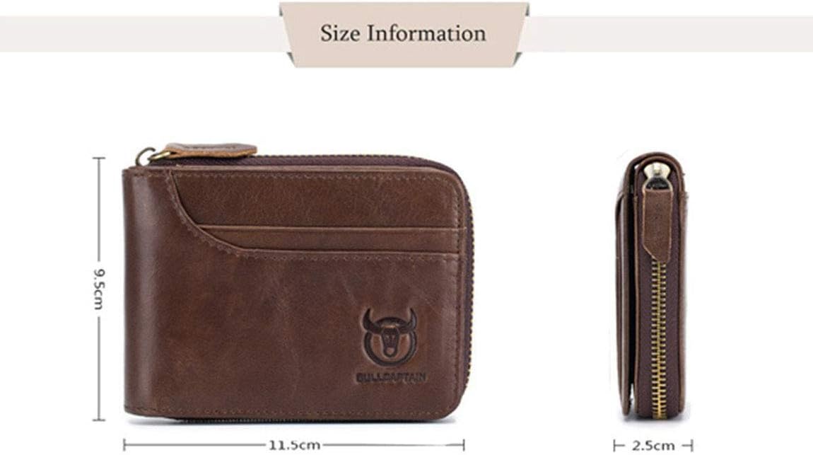 Genuine Leather Men Wallet, RFID Blocking Antimagnetic Credit Card Holder, Zipper Coin Purse Brown, 2t - Image 4