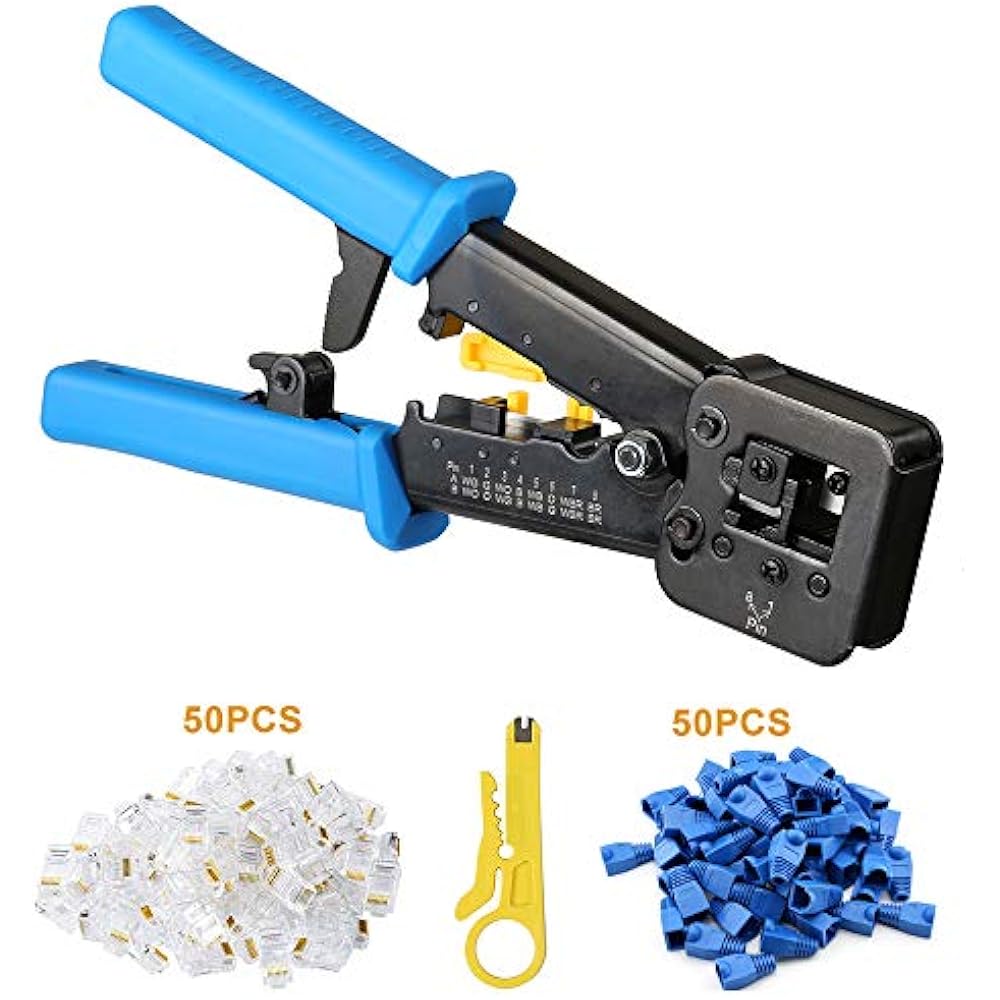 EZ RJ45 Crimp Tool Pass Through Cat5 Cat5e Cat6 Crimping RJ45/RJ12