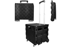 Berry 40KG Foldable Utility Cart, Portable Rolling Crate with Lid, Collapsible Basket with 4 Wheels, Multipurpose Shopping Tr