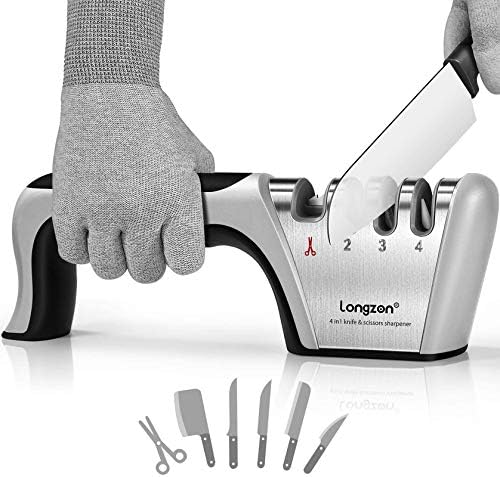 4段階 包丁研ぎ器 包丁研ぎ機 シャープナー 包丁研ぎ ほうちょうとぎ Longzon 包丁とぎ 包丁 研ぎ 手動 アウトドアナイフ ハサミ研ぎ器