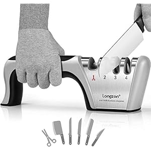 longzon Messen slijper -4 in 1 Proffesioneel Slijper -4 Standen -Verschillende Slijpkoppen voor Scharen en Keukenmessen…