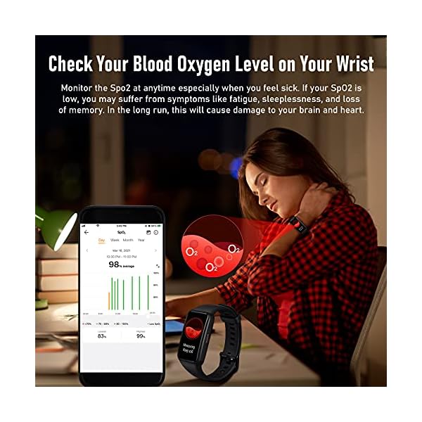 HONOR Band 6 Fitness Tracker Smart Watch, 1.47" Touch Screen 14 Days Battery Life Activity Tracker with SpO2 Heart Rate and Sleep Monitor Men's Smart Watch for Android IOS, Black