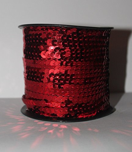 10yds Sequin Trim Top Good Crafted Sewing Embellishments Metallic 6mm Irridescent Flat Sequins String Spangles Sew On 10yds Strand Crafts Supplies Clothes Dress Professional (Red)