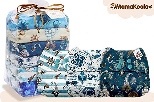 Mama Koala One Size Baby Washable Reusable Pocket Cloth Diapers, 6 Pack with 6 One Size Microfiber Inserts (Voyage)