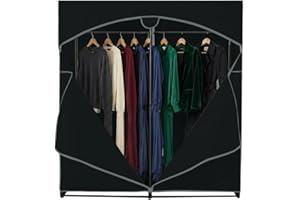 HOLDN’ STORAGE Portable Wardrobe Closet, Large - Premium Heavy Duty Metal Hanging Rod with Black Cover- 50 Lb. Weight Capacit