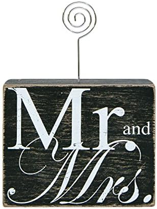 Mr. and Mrs. White Black 5 x 4 Inch Wood Decorative Block Sign Photo Holder