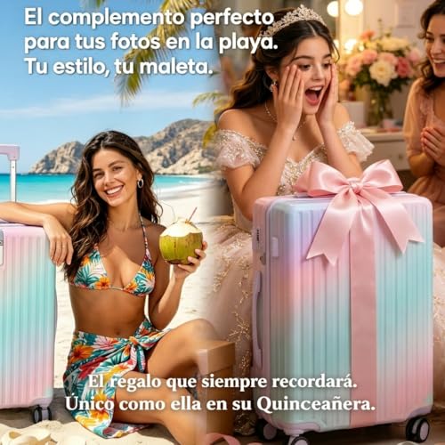 HOGESA Maleta Carry On, 20" y 14", con Neceser, Portavasos, USB Puerto de Carga y Práctico Gancho, Ruedas Giratorias Silenciosa 360°, Candado de Seguridad(Arcoíris)